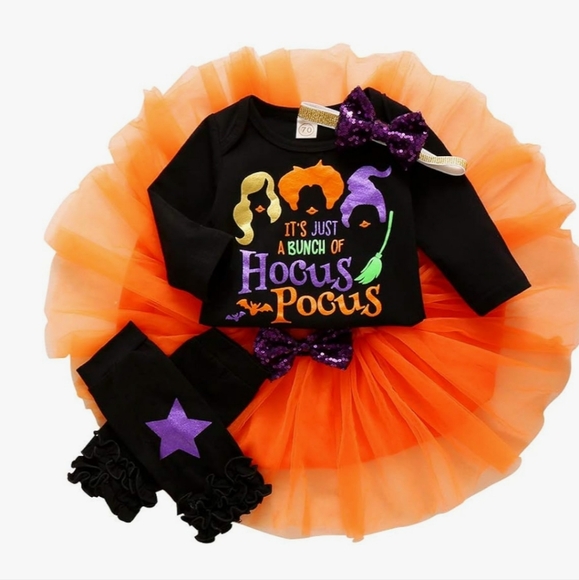 Baby Girl Halloween Outfit - Romper Tutu Leg Warmers Headband - Picture 8 of 11